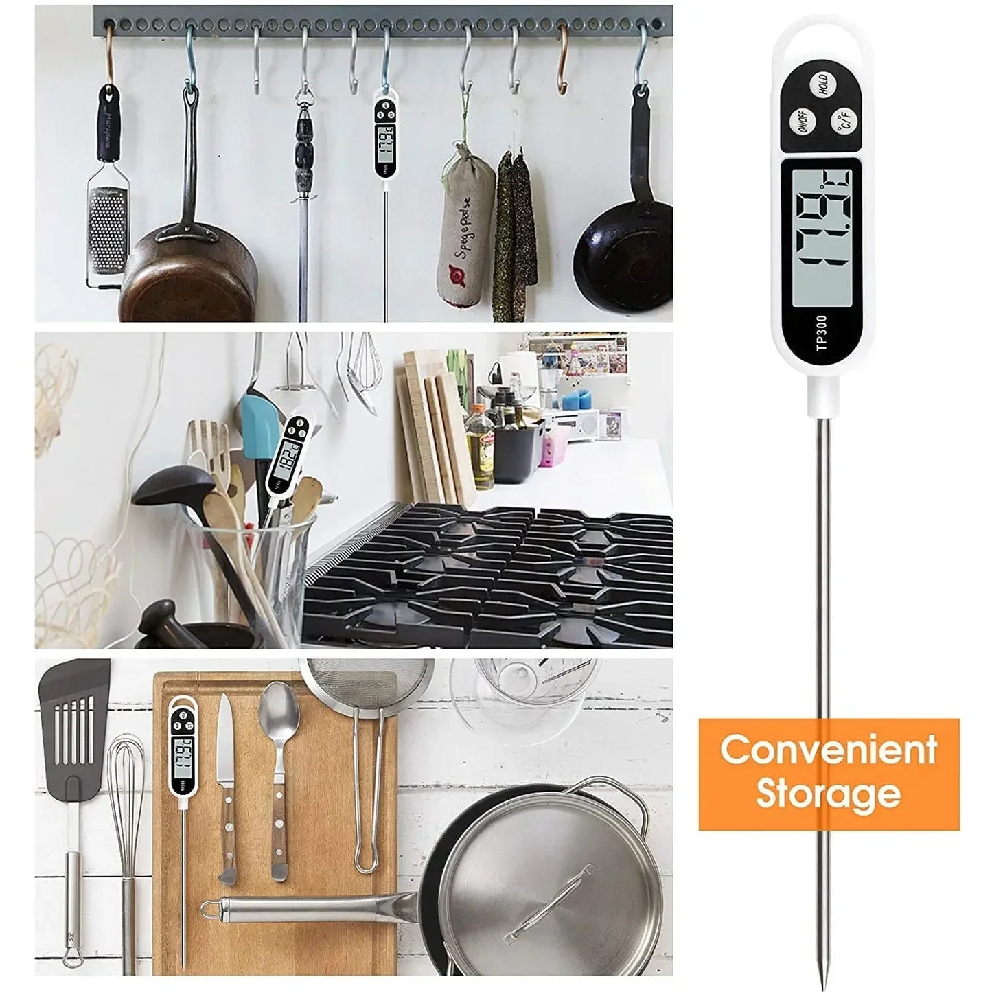Instant Read Digital Meat Thermometer with Probe for Cooking, BBQ & Food – LCD Display